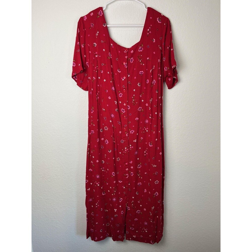 Kathie Lee Woman Dress Womens 18W Red Floral Short Sleeve Midi Button Front​